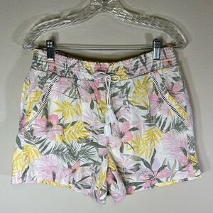 Briggs & Riley Linen Blend Floral Print Elastic Waist Shorts Women Large Casual